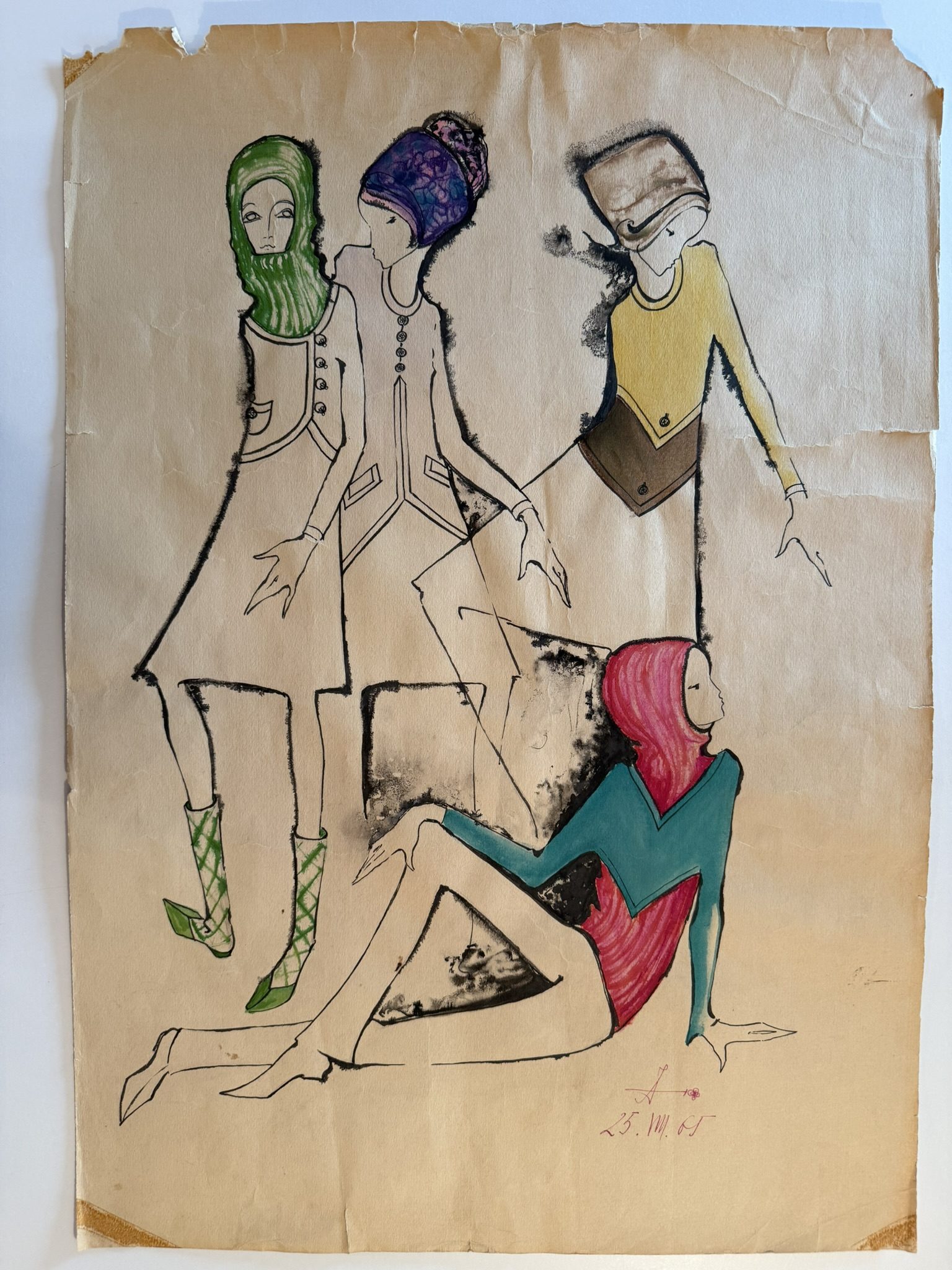 Restauracija akvarela – Modni crtež Aleksandra Joksimovića - pre restauracije